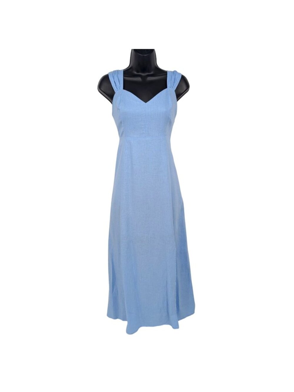 Linen Blend Midi Dress Babydoll Coastal Sundress Coquette Slit Side Flowy Small